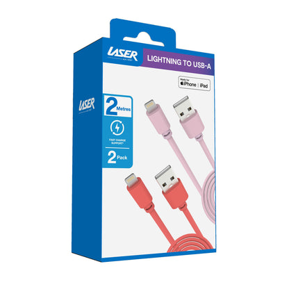 Laser 2m MFi Lightning to USB-A Cable Twin Pack