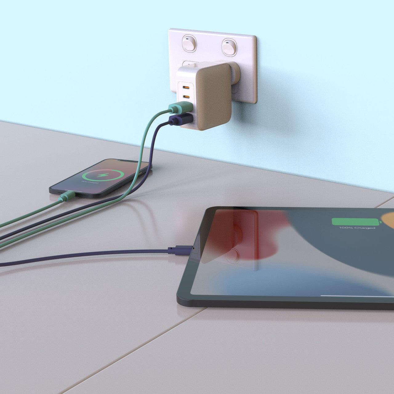 Laser Twin Pack 2m USB-C to USB-A Cables Blue Green