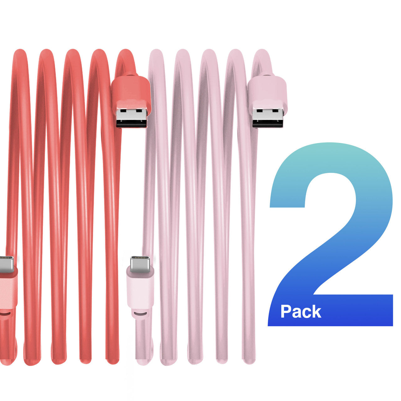 Laser Twin Pack 2 m USB-C to USB-A Cables Pink Red