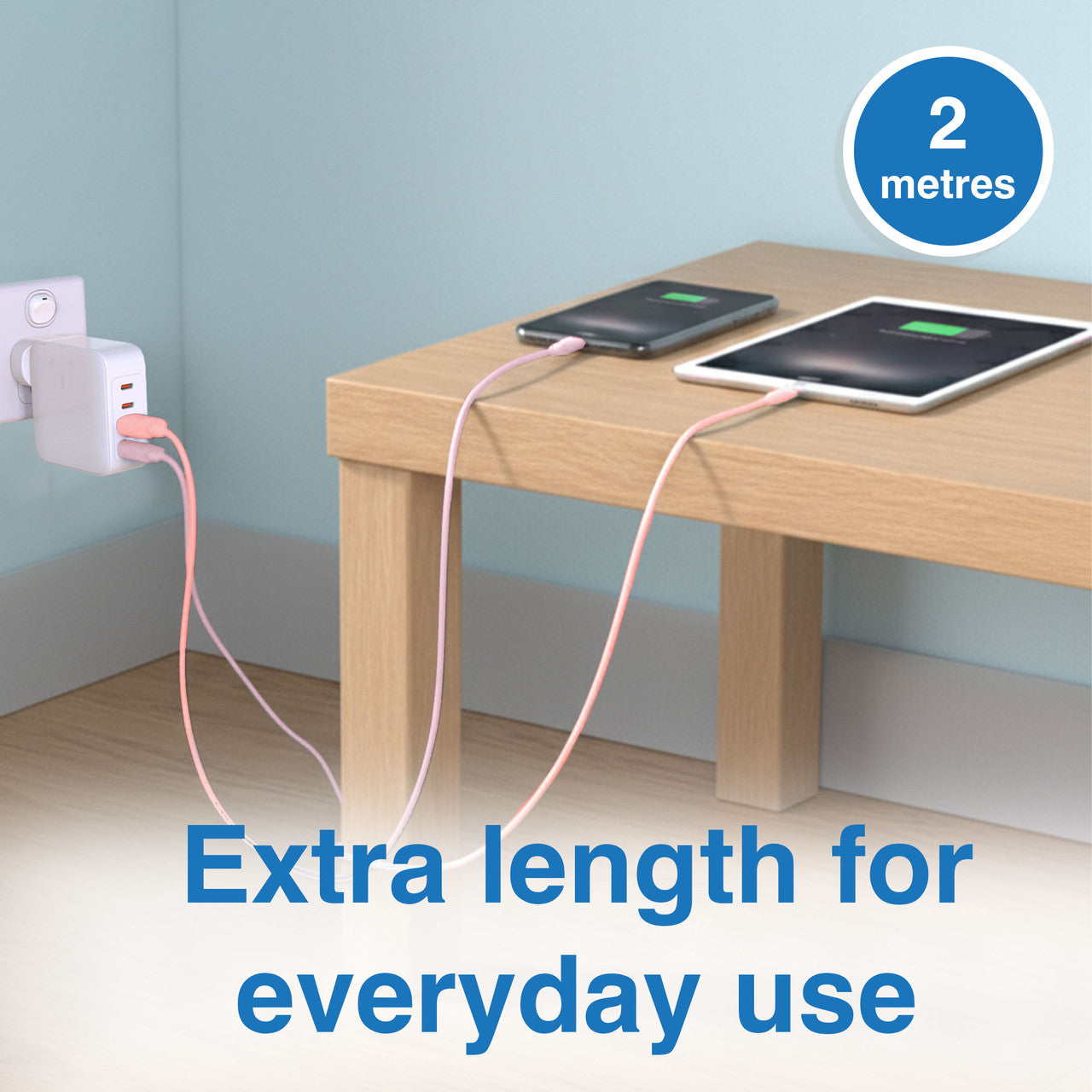 Laser Twin Pack 2 m USB-C to USB-A Cables Pink Red