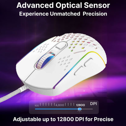White RGB Gaming Mouse – Lightweight High DPI