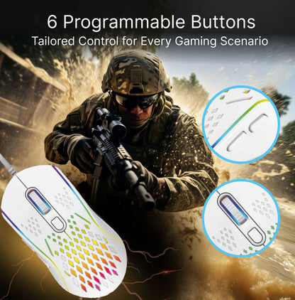 White RGB Gaming Mouse – Lightweight High DPI