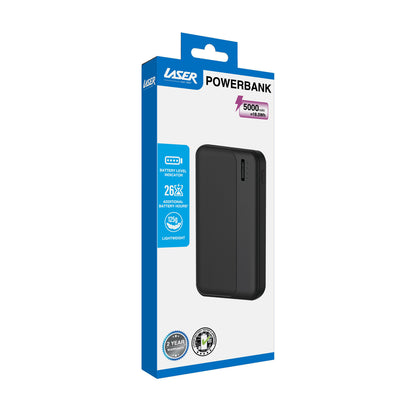 Laser Slim 5000mAh Portable Power Bank Black & White