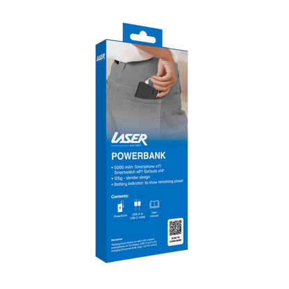 Laser Slim 5000mAh Portable Power Bank Black & White