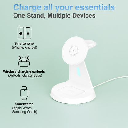 Laser 3 in 1 Wireless Charging Stand White
