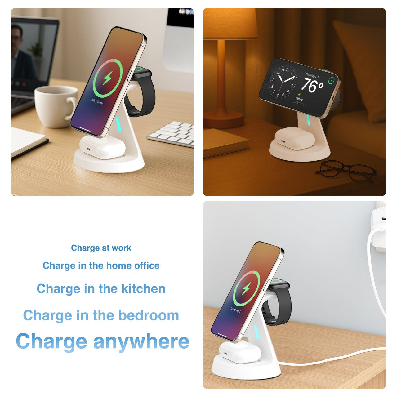 Laser 3 in 1 Wireless Charging Stand White