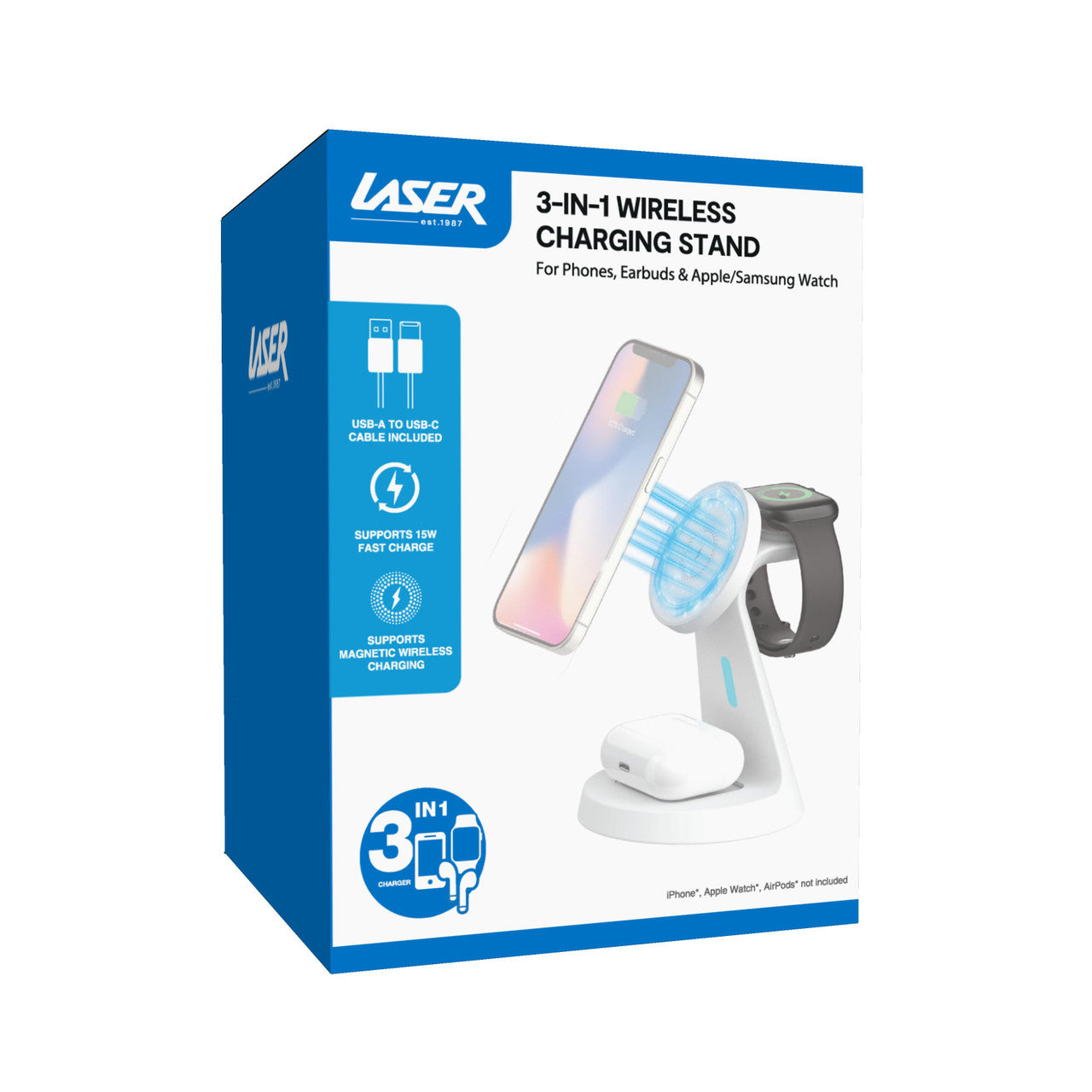 Laser 3 in 1 Wireless Charging Stand White