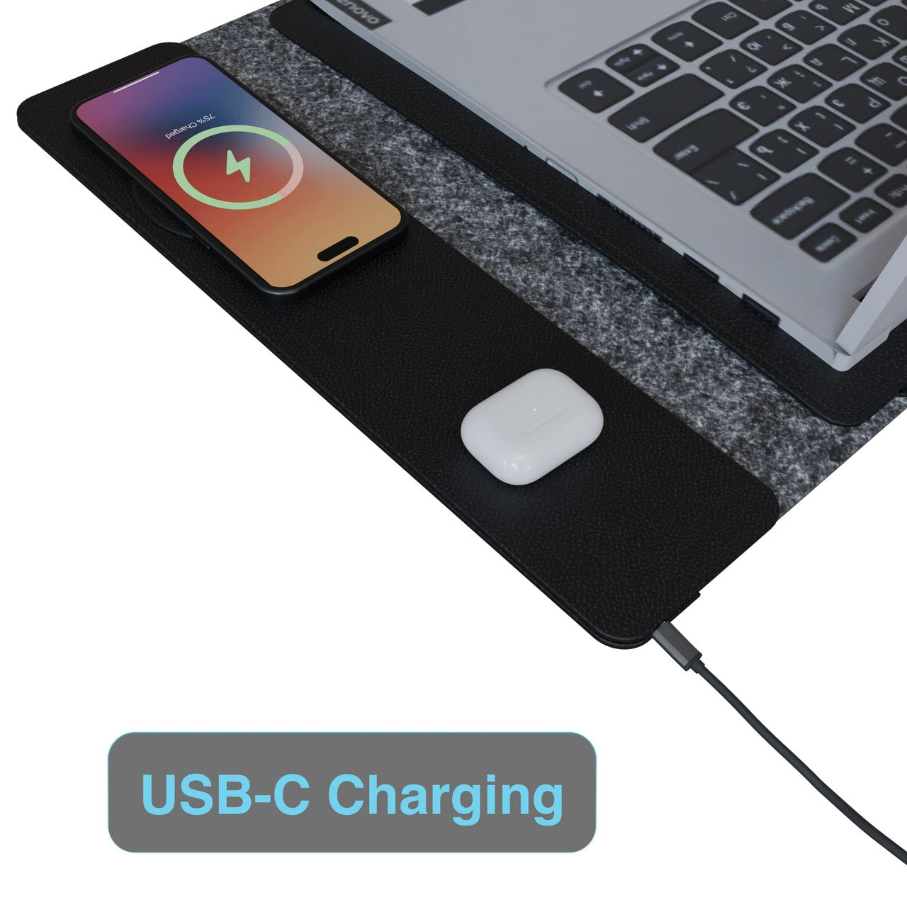 Laser Wireless Charging Laptop Sleeve Up to 16 Inch Black