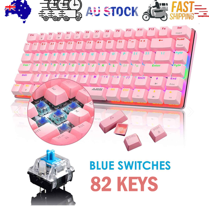 AK33 82 keys Compact Gaming Mechanical Keyboard with Anti-ghosting Keys for Game Pink