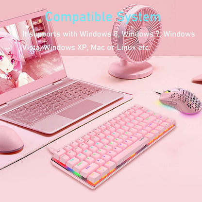 AK33 82 keys Compact Gaming Mechanical Keyboard with Anti-ghosting Keys for Game Pink