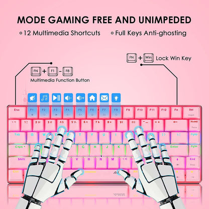 AK33 82 keys Compact Gaming Mechanical Keyboard with Anti-ghosting Keys for Game Pink