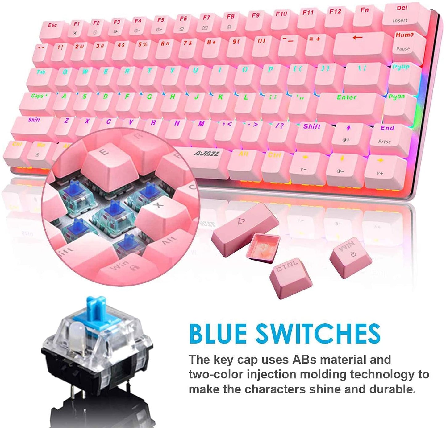 AK33 82 keys Compact Gaming Mechanical Keyboard with Anti-ghosting Keys for Game Pink