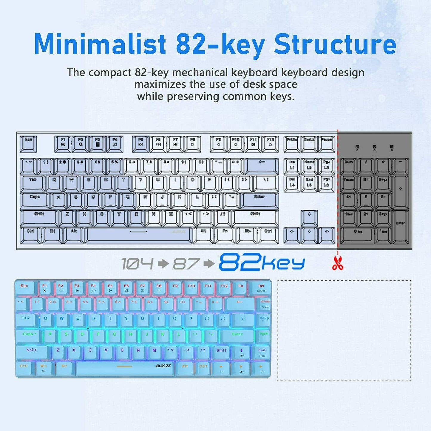 AK33 82 keys Compact Gaming Mechanical Keyboard with Anti-ghosting Keys for Game Pink