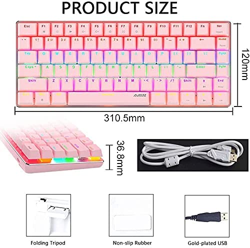 AK33 82 keys Compact Gaming Mechanical Keyboard with Anti-ghosting Keys for Game Pink