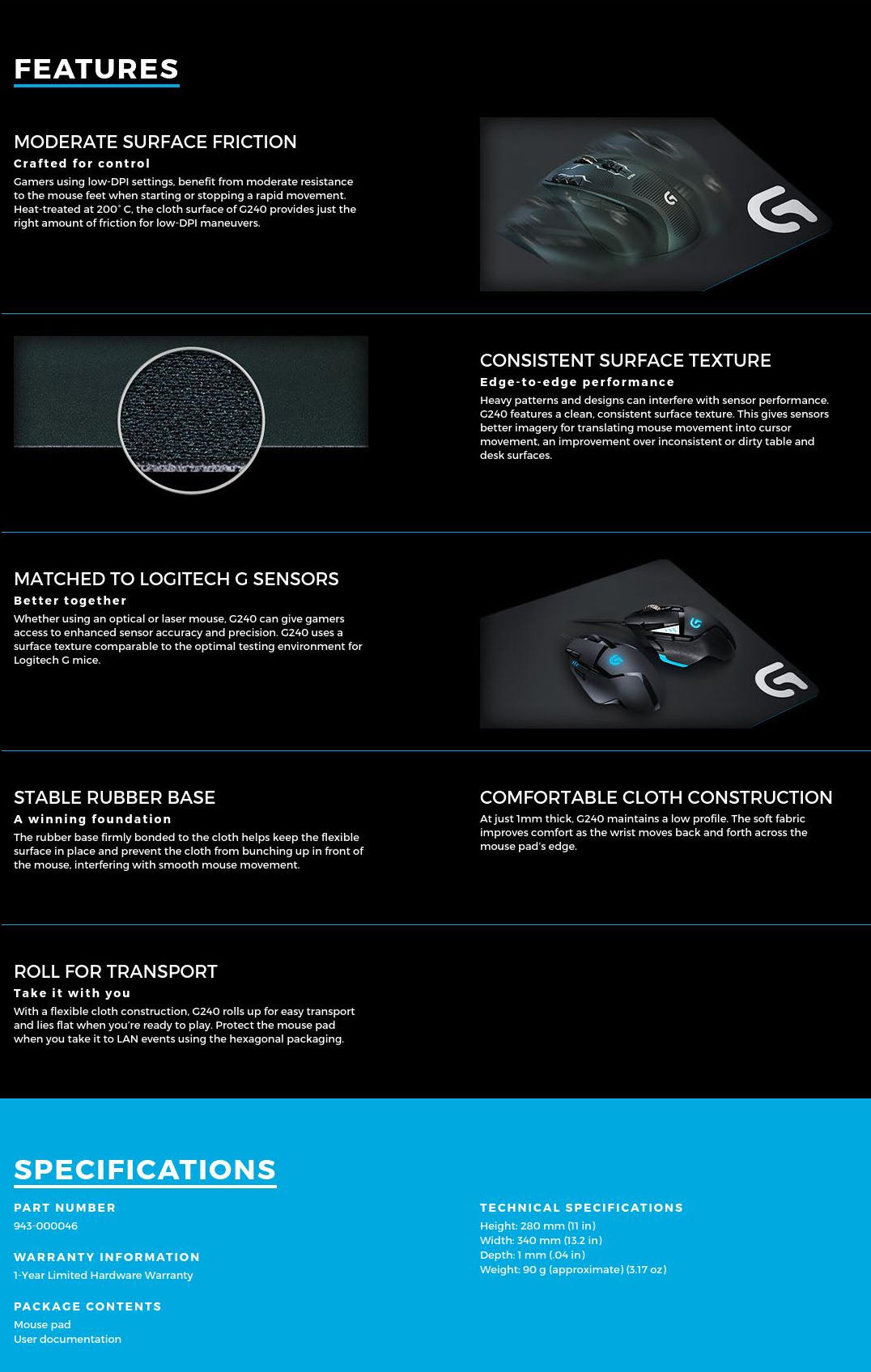 Logitech G240 Cloth Gaming Mouse Pad – Precision Control