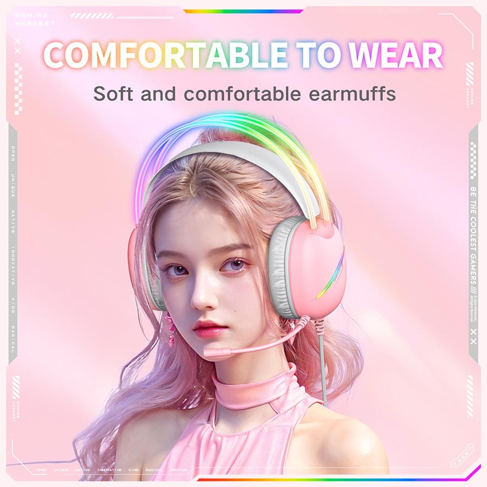 RGB Gaming Headset – 2M Cable, Black & Pink