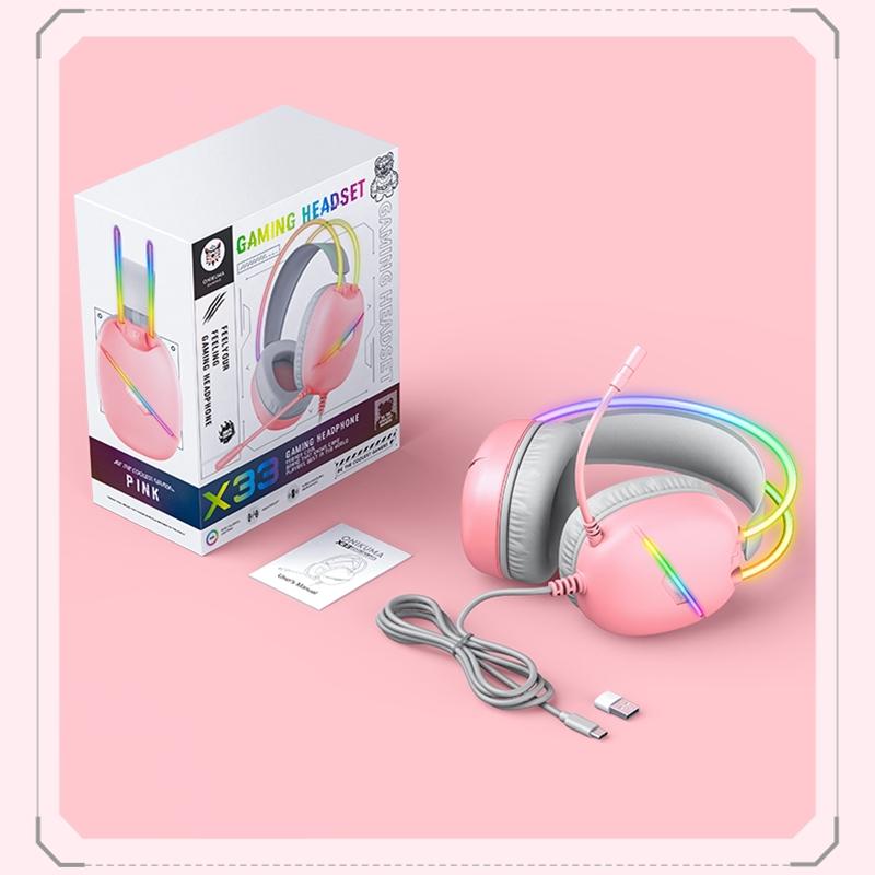 RGB Gaming Headset – 2M Cable, Black & Pink