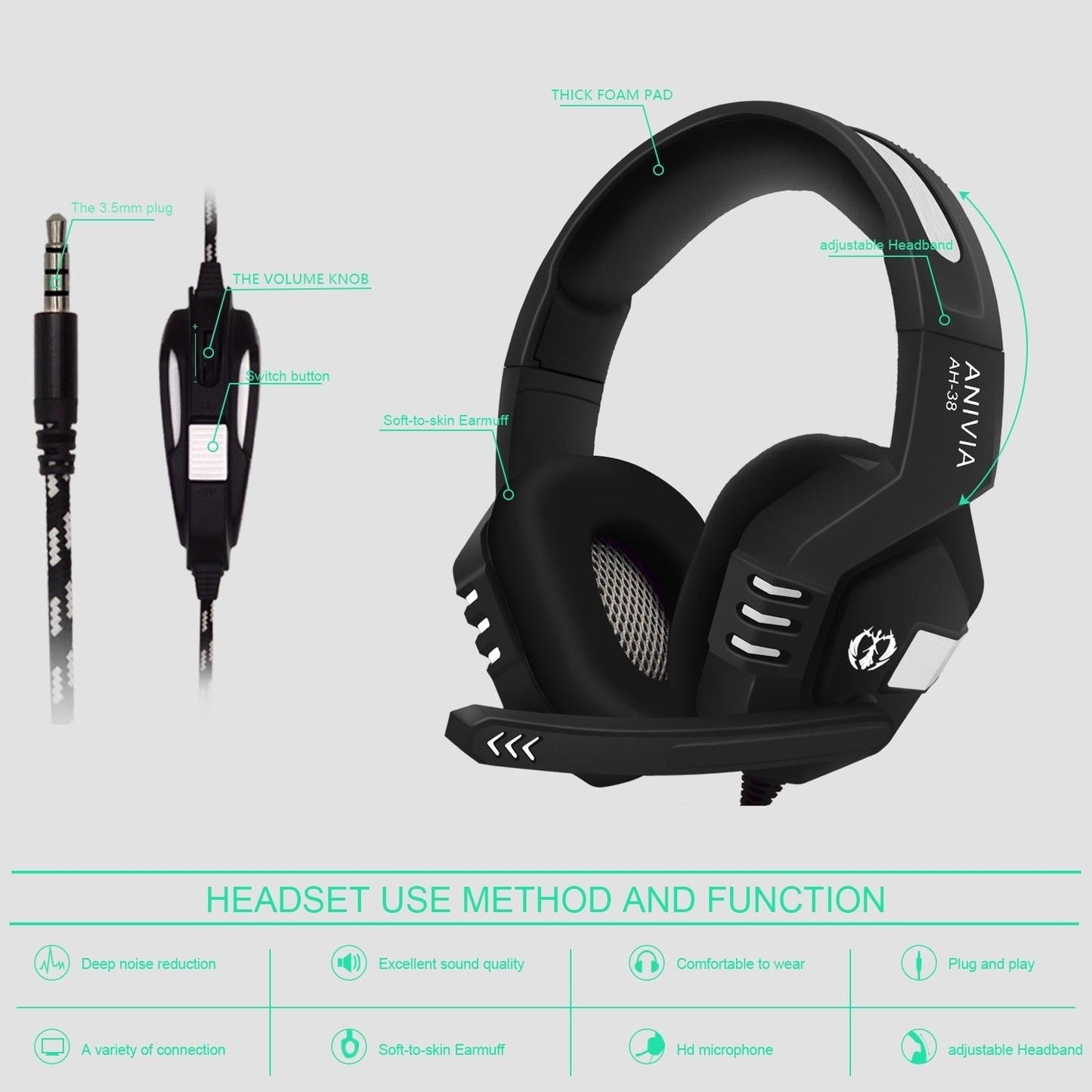 3.5Mm Wired Gaming Headset With Mic Black / Silver