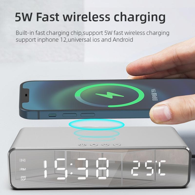 Wireless Charging Desktop Phone With Clock & Temperature Display - Silver