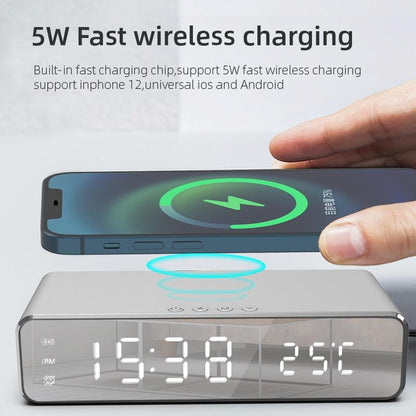 Wireless Charging Desktop Phone With Clock & Temperature Display - Silver