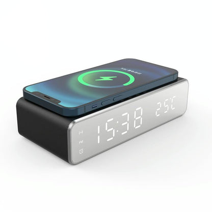 Wireless Charging Desktop Phone With Clock & Temperature Display - Silver