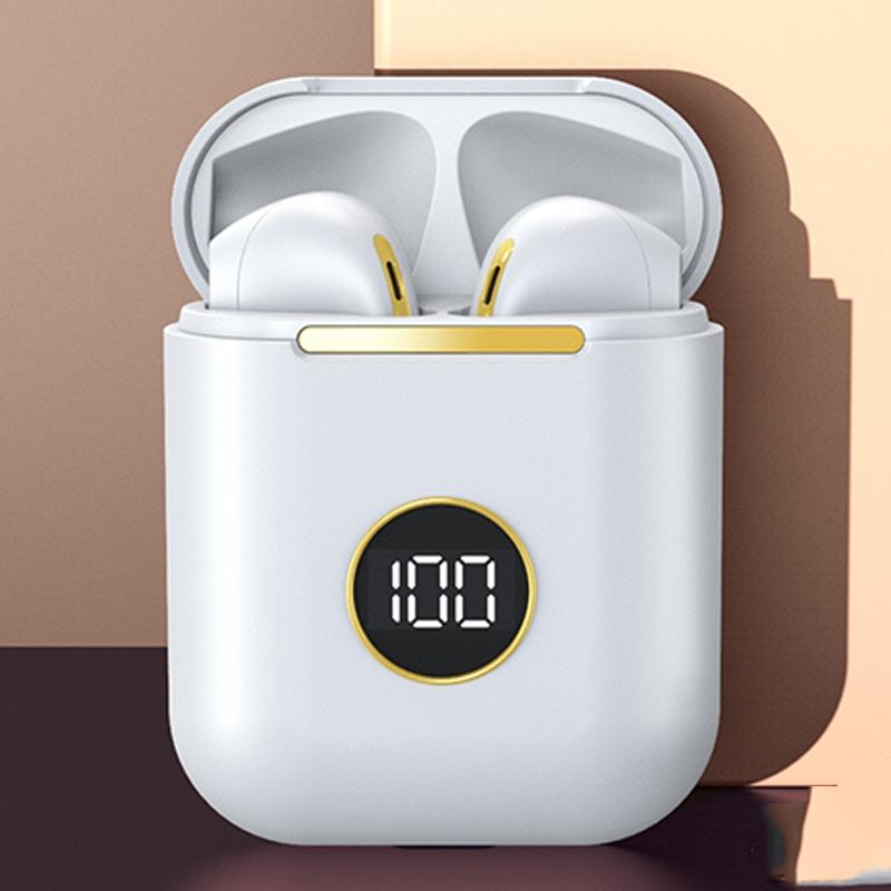 Wireless Sport Bluetooth Headphones with Led Display and Noise Reduction - White