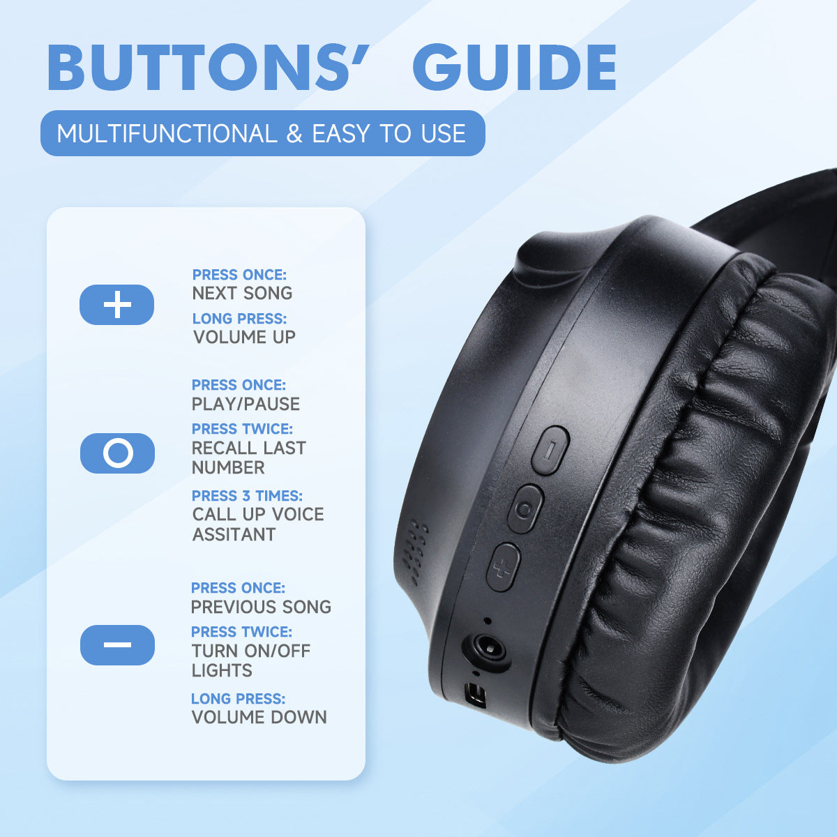 Wireless Gaming Headphones with Lights - Foldable Design, 40mm Drivers, Comfortable