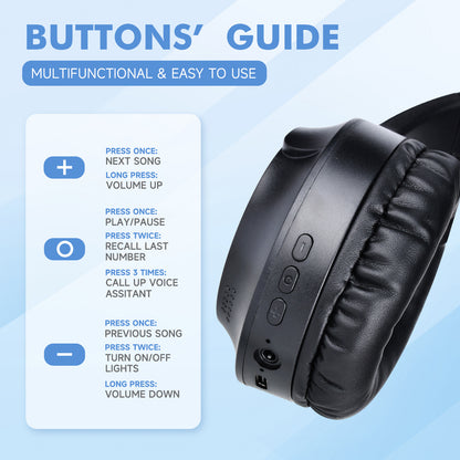 Wireless Gaming Headphones with Lights - Foldable Design, 40mm Drivers, Comfortable