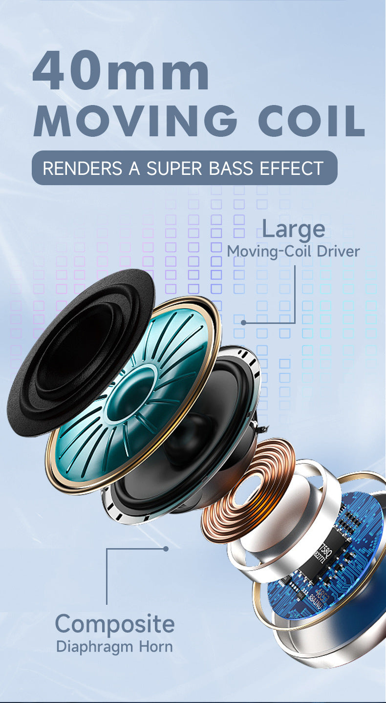 Wireless Gaming Headphones with Lights - Foldable Design, 40mm Drivers, Comfortable