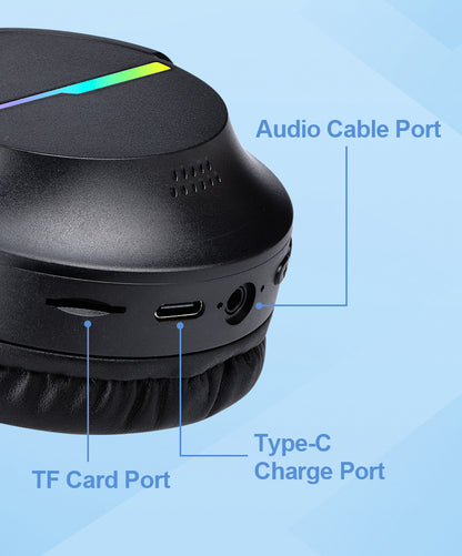 Wireless Gaming Headphones with Lights - Foldable Design, 40mm Drivers, Comfortable