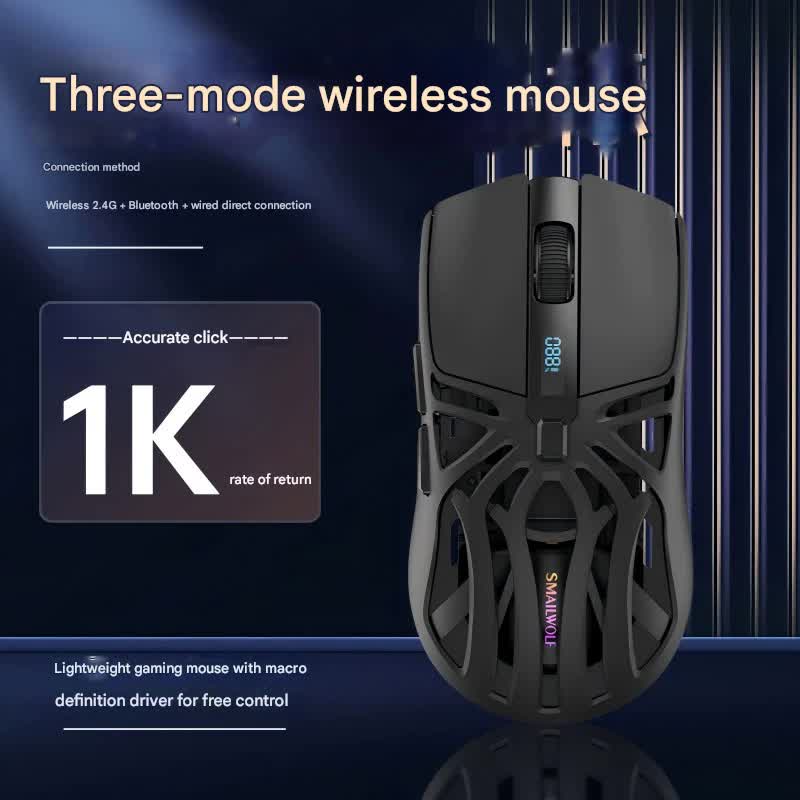 Tri-Mode Wireless Gaming Mouse – 10,000 DPI, 73 g Grey & White
