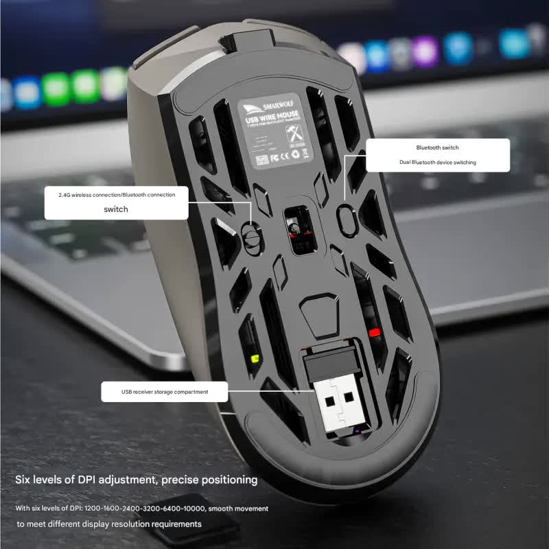 Tri-Mode Wireless Gaming Mouse – 10,000 DPI, 73 g Grey & White