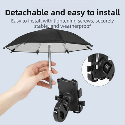 2-Pack Shock-Absorbing and Non-Slip Handlebar Phone Holder with Detachable Mini Umbrella - Waterproof & Windproof and Sunshade, 360° rotatable