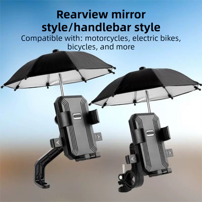 2-Pack Shock-Absorbing and Non-Slip Handlebar Phone Holder with Detachable Mini Umbrella - Waterproof & Windproof and Sunshade, 360° rotatable