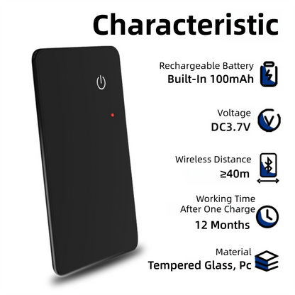 Ultra-Slim 2mm Glass Card Tracker for iOS - Global GPS Location Finding for Wallet, Keys, and Luggage